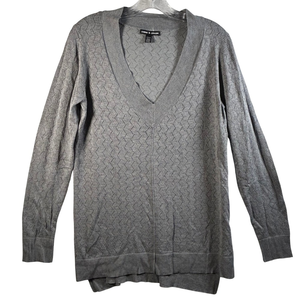 Cable Gauge Women's Gray V-Neck Long Sleeve Textured Sweater M